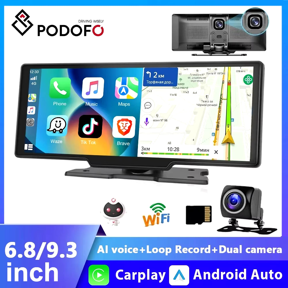 6.86" /9.3" Car Mirror Video Recording Wireless Carplay Monitor Android Auto Dashboard DVR GPS Navigation Carplay Screen