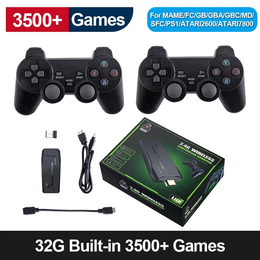 4K HD Video Game Console 2.4G Double Wireless Controller for PS1/FC/GBA Classic Retro TV Game Console 10000 Games Stick