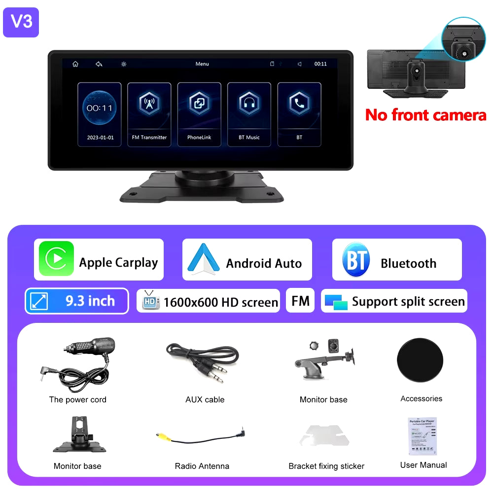 6.86" /9.3" Car Mirror Video Recording Wireless Carplay Monitor Android Auto Dashboard DVR GPS Navigation Carplay Screen